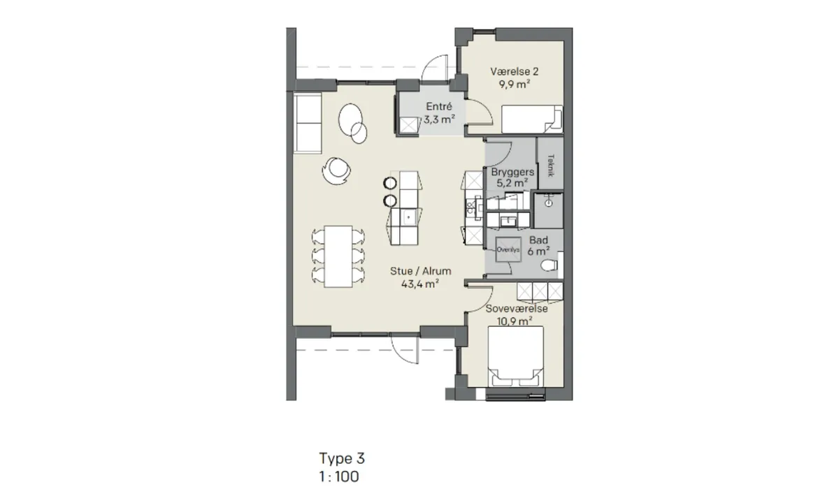 3-vær. rækkehus på 91 m² - Skive - Billede 2